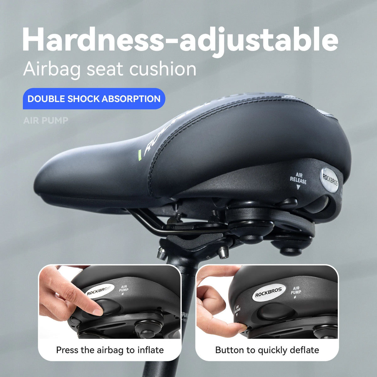 ROCKBROS Inflatable Cycling Saddle With Built-in Airbag Adjustable Softness Shock Absorbing PU Leather Long Ride Bike Saddle