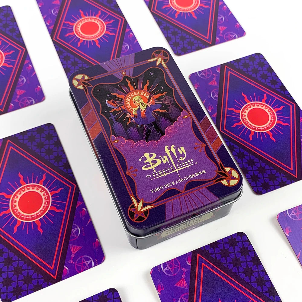 Purple Buffy the Vampire Slayer Tarot Cards In A Tin Box Metal Box With Paper Guidebook Gold-Gilded Edges Divination Game