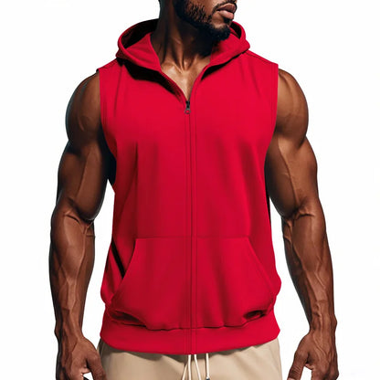 Summer New Hooded Vest Men's Sports Fitness Training Zipper Cardigan Sleeveless Vest Sleeveless Downjacket Blouson Homme Hiver