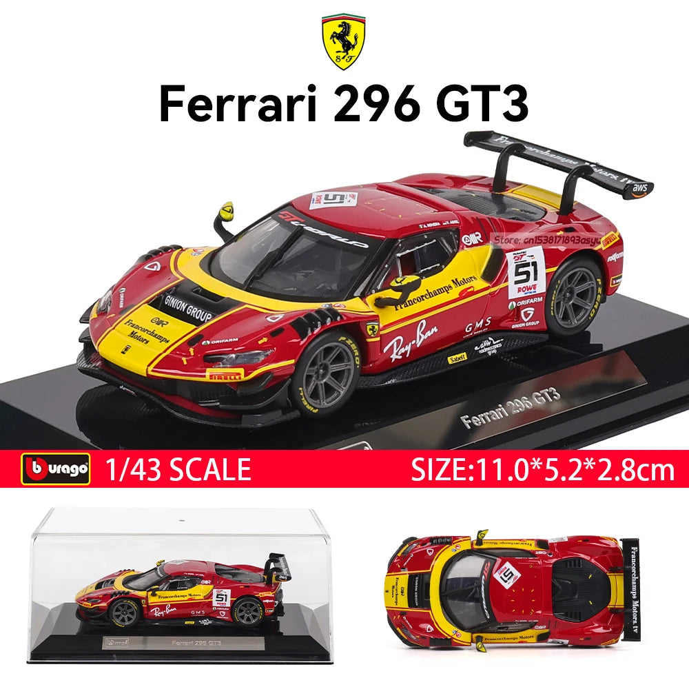Bburago 1:43 296 GT3 racing Alloy die-casting car model toy WEC 24h Le Mans Hypercar 2025 Ferrari 499P No.83 Ye Yifei FIA WEC