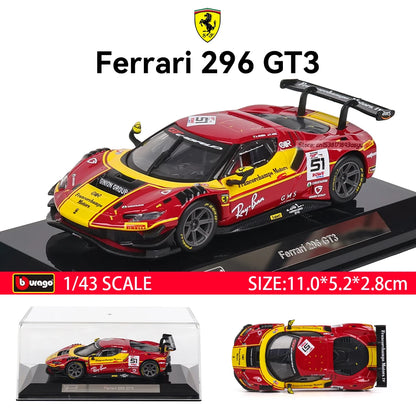 Bburago 1:43 296 GT3 racing Alloy die-casting car model toy WEC 24h Le Mans Hypercar 2025 Ferrari 499P No.83 Ye Yifei FIA WEC