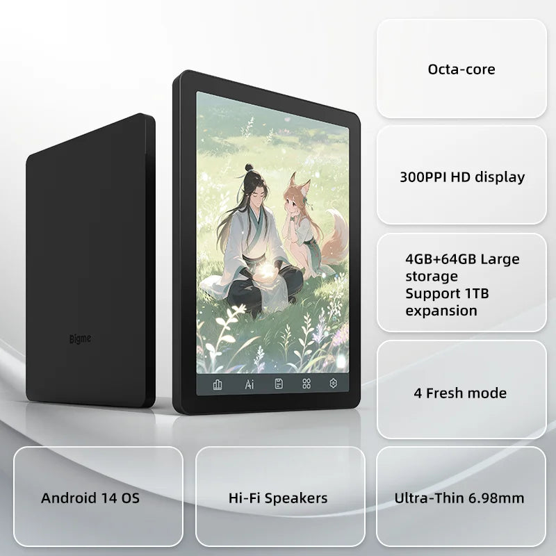 Bigme Ereader B6 6'' E-ink Ebook Reader, Android 14 with Google Play, 300PPI 36-Level Front Light Electronic Book, 4+64GB E-Book