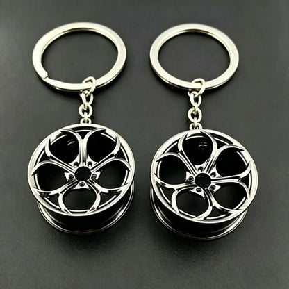 2Pcs Creative Mini Car Modification Wheel Keychain Auto Enthusiast Metal Key Rings Alloy Accessories for Men Woman Lover Gifts