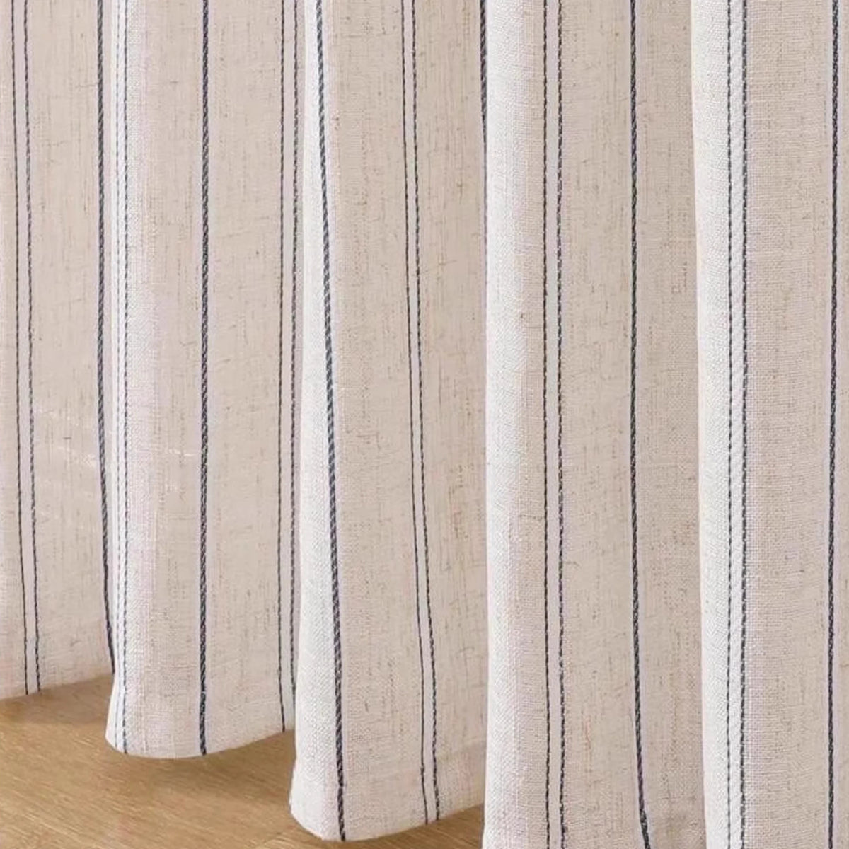 French Medieval Linen Grainy Cream Living Room Bedroom Floating Window Sunshade Blue And White Striped Gauze Curtain