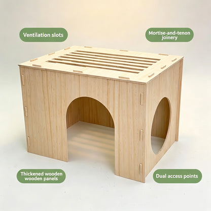 Easy-To-Install Wooden Rabbit House, Glue-Free Assembly, Double Entrance and Exit, Breathable Small Pet Nest, Sturdy Indoor Shelter, Suitable for Rabbits, Guinea Pigs, and Hedgehogs
