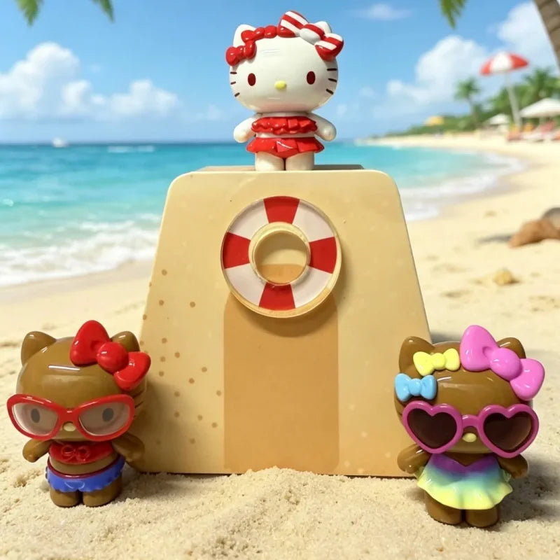 New Hello Kitty Swimsuit Party Series Blind Box Cute Mini Beans Doll Car Dashboard Figurine Ornament Surprise Box Birthday Gift