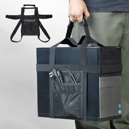 Computer Tower Transport with Handle Universal PC Tower Carrying Strap Gaming Desktop Belt with Side Pockets for Cables Mouse
