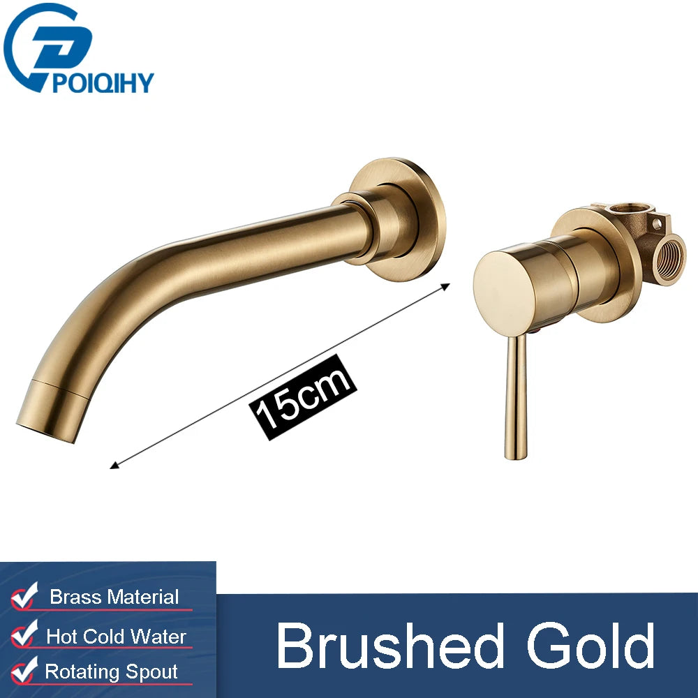 Golden Basin Faucet Bathroom Mixer Sink Tap Wall Mounted Hot Cold Water Tap Single Handle Rotating Spout Bathroom Faucet
