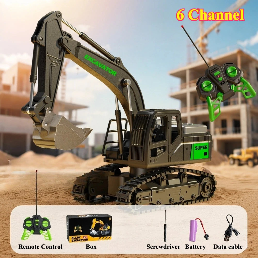 Electric Remote Control Excavator Model Toys Wireless 2.4G Fourteen Channel Drilling Grabber Toy Adult Birthday Gifts