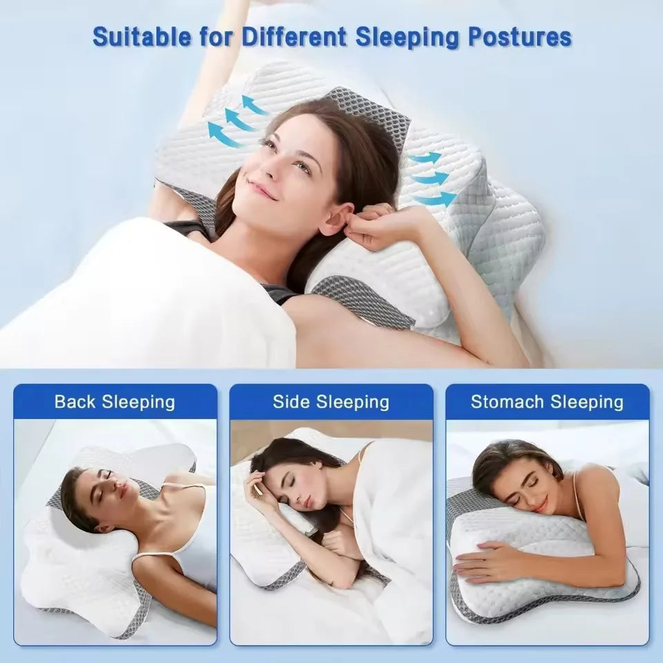 Ergonomic Butterfly Memory Neck Pillow 3-Point Support for Head Neck & Shoulders Removable Washable Cover Ideal for Comfort And