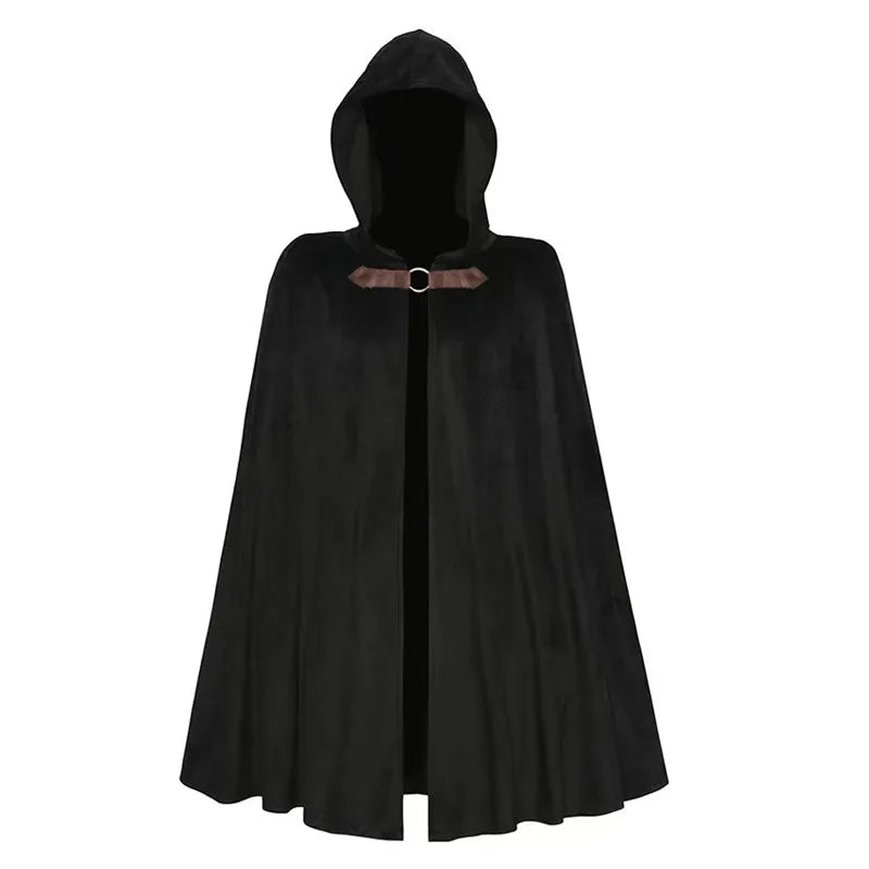 Medieval Black Hooded Cloak Halloween Retro Battle Warrior Cosplay Costume Cape Adults and Kids Dress Up Costume