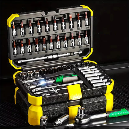 53 PCS Set of 1/4 Inch Socket Ratchet Wrench Set, Socket Drill Bit Extension Rod Automotive Repair with Case Car Repair Househol