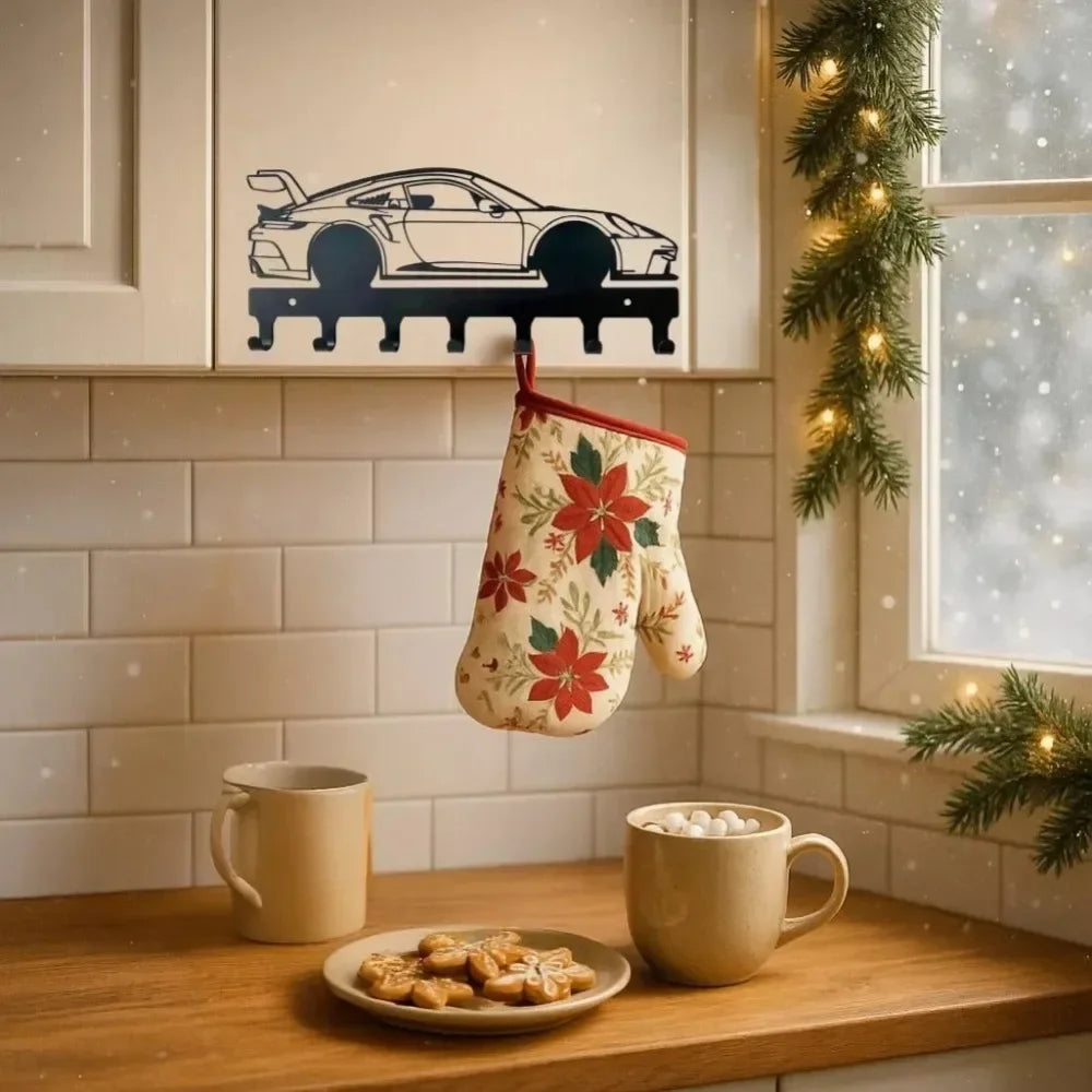 Black Racing Car Metal Wall Art Key Holder, Waterproof Rustproof Heavy Duty for Home Garage Decor Gift