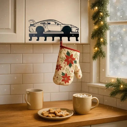 Black Racing Car Metal Wall Art Key Holder, Waterproof Rustproof Heavy Duty for Home Garage Decor Gift