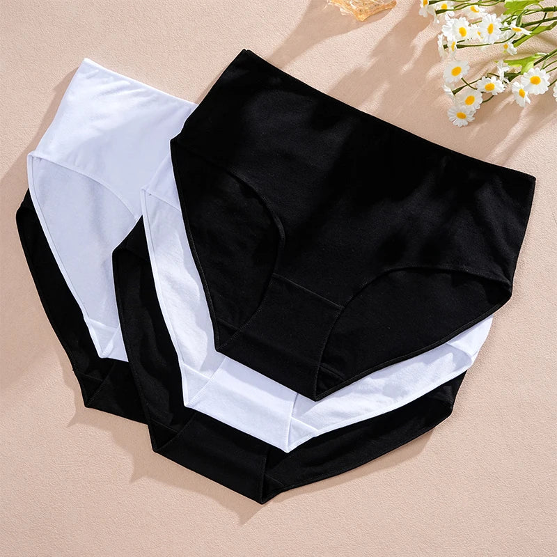 FINETOO 5Pcs Cotton Panties Women High Waist Briefs Seamless Underwear Breathable Underpants Solid Color Panty S-2XL Intimates