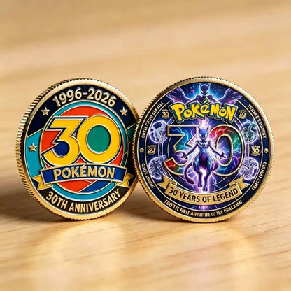 Pokemon 30th Anniversary Commemorative Coin Pikachu Gengar Mewtwo Anime Toys for Kids Gift Collection Display Decoration