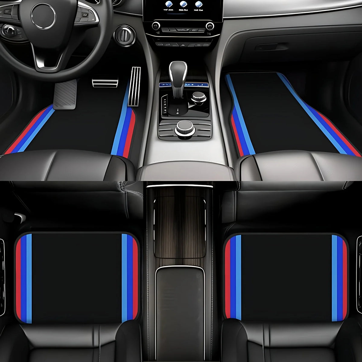 4pcs Premium Color Border Pattern Car Mat Set, Universal Fit, Polyester Material, - All-Season, Auto Interior.Driver Gift