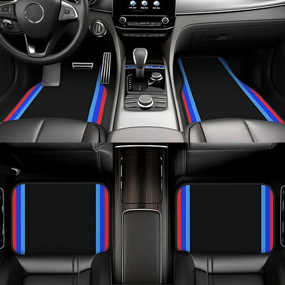 4pcs Premium Color Border Pattern Car Mat Set, Universal Fit, Polyester Material, - All-Season, Auto Interior.Driver Gift