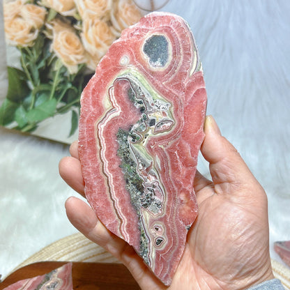 Healing Natural Crystal Rare Argentina Rhodochrosite Large Slices Slab Ore Mineral Gemstones Ornament Home Decoration Gift
