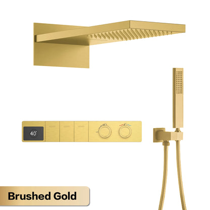 Luxury Gun Grey Brass Constant Wall Temperature Shower System LED Digital Display Cold & Hot Water Wall Mounted Bathroom Faucet