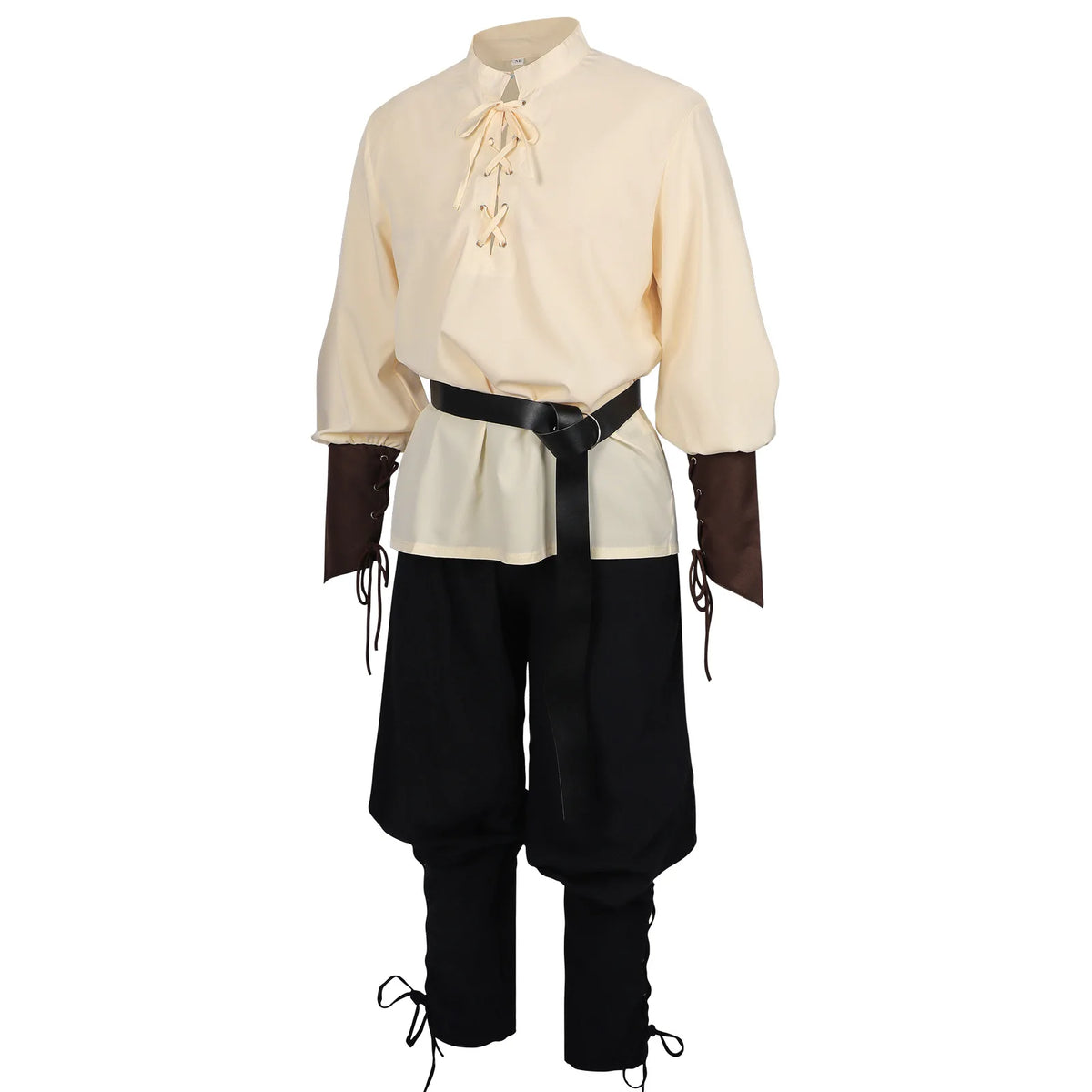 Men's Medieval Pirate Costume Renaissance LARP Shirt with Belt, Retro Gothic Lace-up Top & Pants Set for Halloween Cosplay