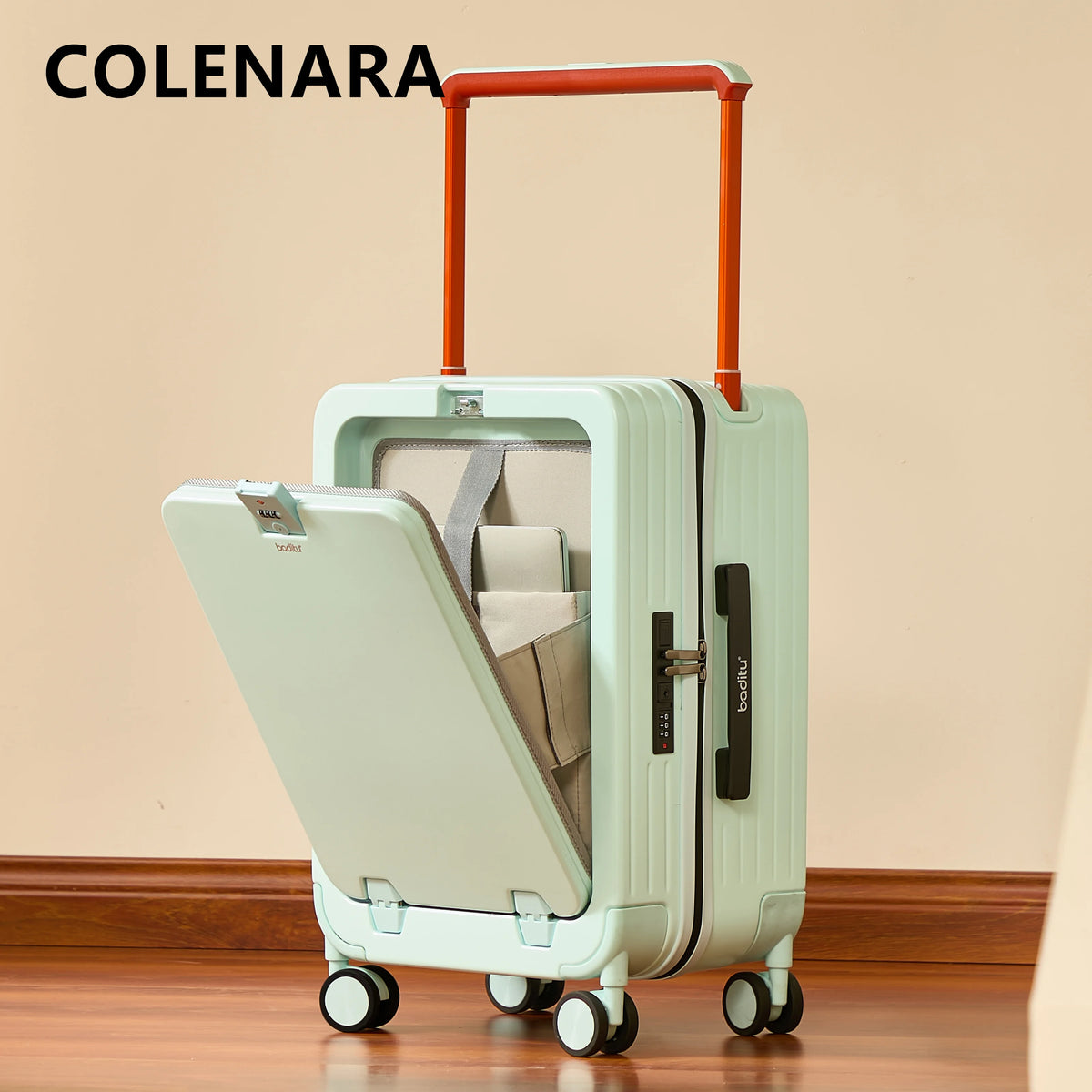 COLENARA Luggage New 20 Inch Women's Boarding Case Front Opening Laptop Trolley Case 24"26" Student Carry on Travel Suitcase