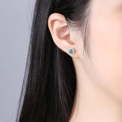 Tezzc Moissanite Stud Earrings for Women 925 Sterling Silver Green Blue Pink Red Black Blue Sparkling Moissanite Studs Earring