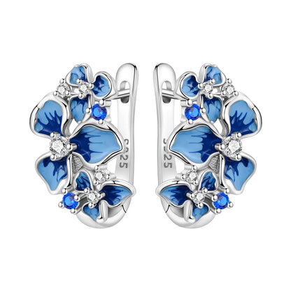 Orstarry Original 925 Sterling Silver Blue Iris Flower Earrings Women Hoop Earring Anniversary Jewelry Trendy Gifts