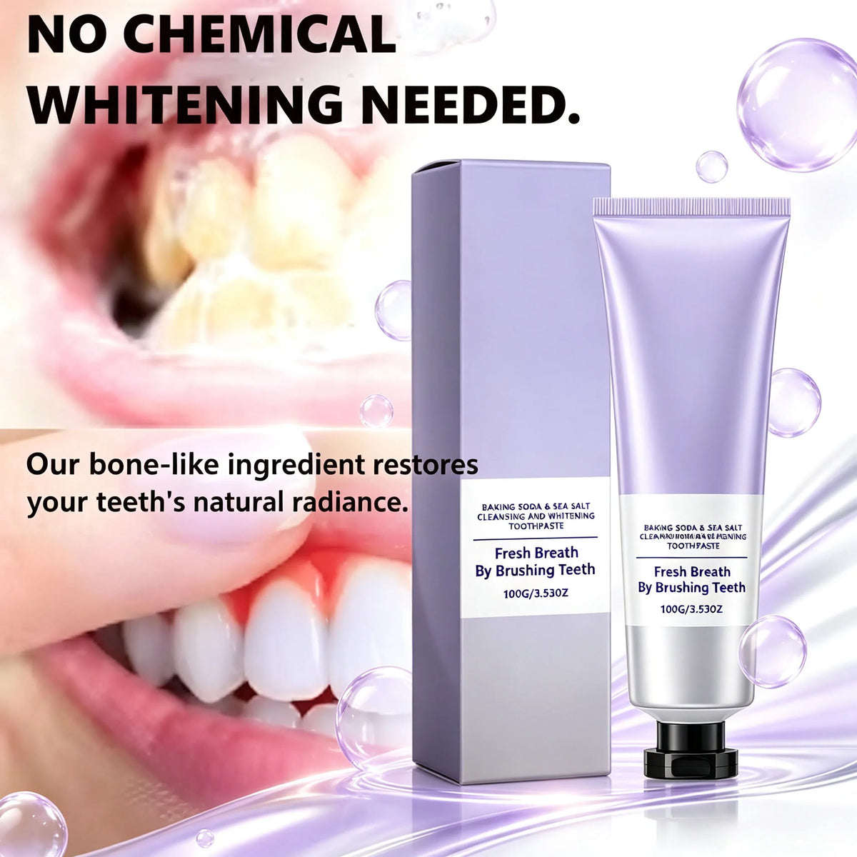 Baking Soda & Sea Salt Toothpaste, Deep Cleansing, Teeth Whitening, Fresh Breath Oral Care Toothpaste 100g