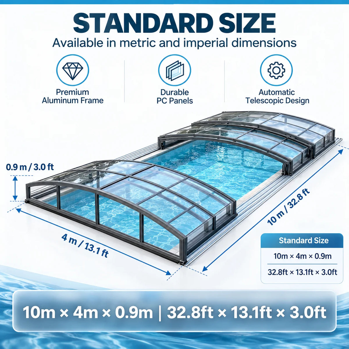 Any Size Custom Aluminum Telescopic Swimming Pool Cover Transparent Retractable Weatherproof Outdoor Backyard Garden Patio Shelt