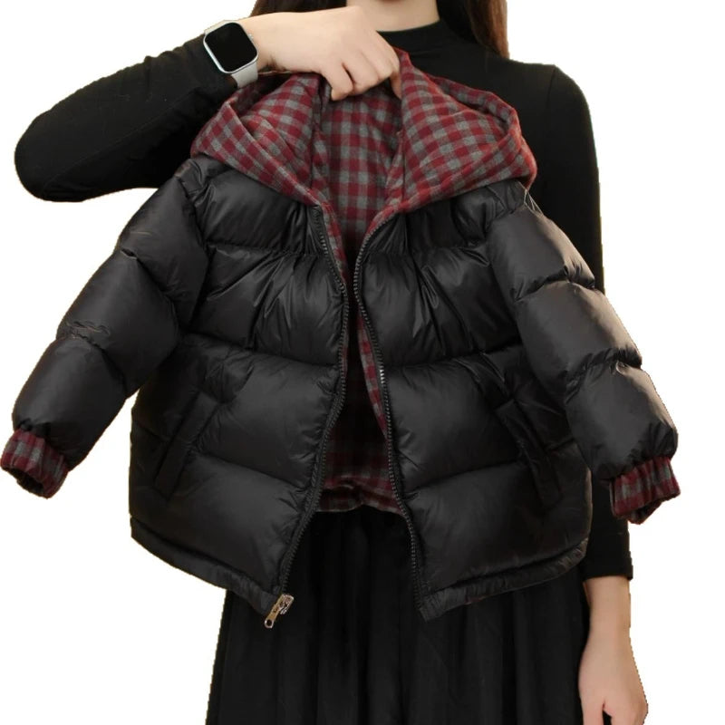 2026 Winter Hot selling Checkered Inner Hoodie Thickened Warm Solid Color Loose Cotton Clothing for Children