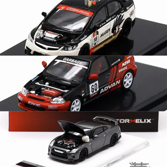 MOTORHELIX 1:64 CIVIC TYPE R (FD2) MUGEN LIVERY WHITE / Civic TYPE R (EK9) Red Black / R35 Diecast Model Car