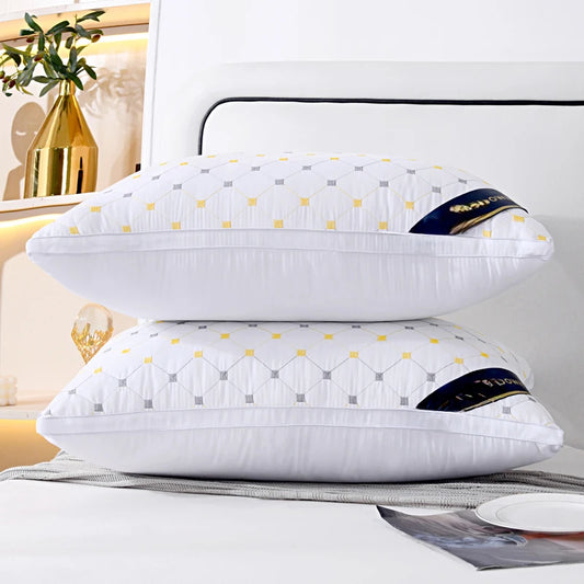 Quilted Down Pillow Soft White Single Pillow with Geometric Pattern Hotel-Quality Bed Pillow