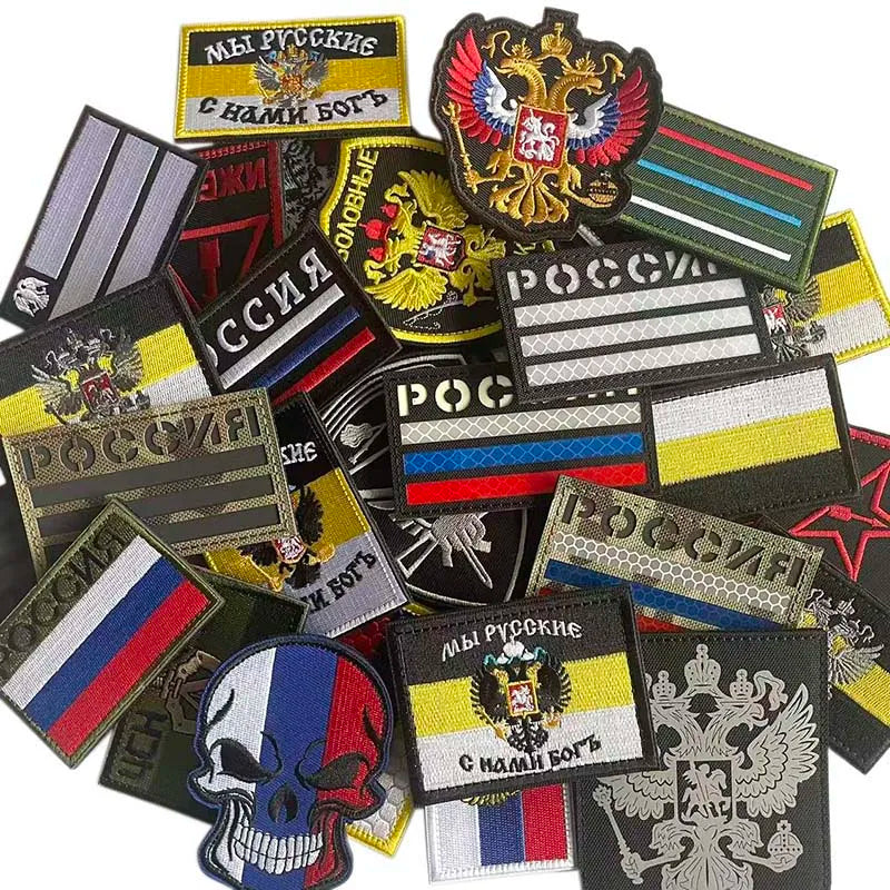 Russian Eagle Flag Emblem Russia Soldier,Knights Clothes Applique Embroidered Patch,Reflective Badges Military Tactical Stickers