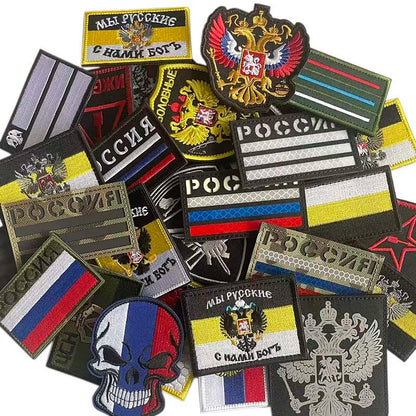Russian Eagle Flag Emblem Russia Soldier,Knights Clothes Applique Embroidered Patch,Reflective Badges Military Tactical Stickers