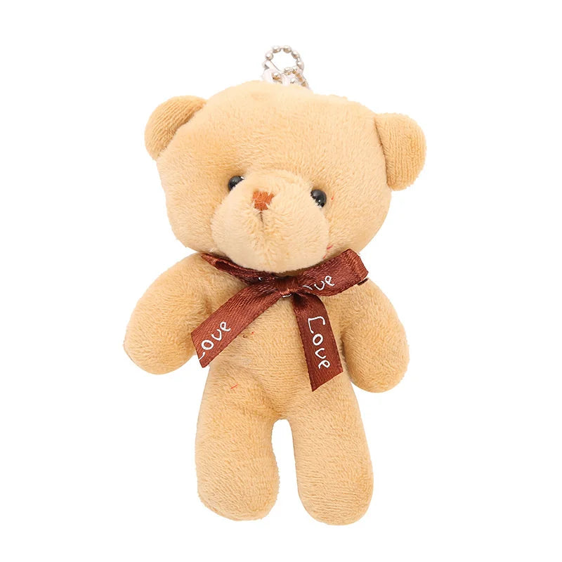 10pcs/pack 12cm Mini Bow Tie Teddy Bear Pendant Plush Toy Colorful Teddy Plush Keychain