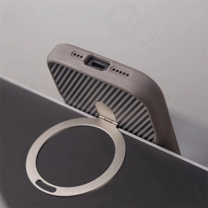 Luxury For Magsafe Shockproof Frame Armor Case For iPhone 13 15 12 14 16 17 18 Pro Max Metal Bracket Carbon Fiber Pattern Cover