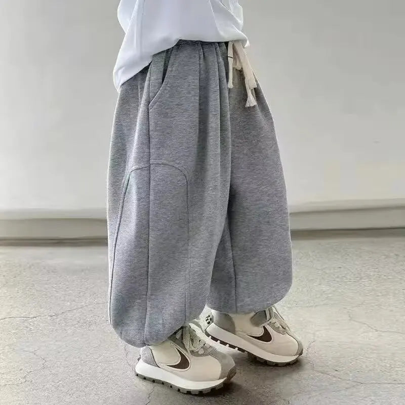 Children Clothes Boys Casual Pants Spring Autumn 2026 New Fashionable Solid Color Simple Kids Loose Simple Full Length Pants