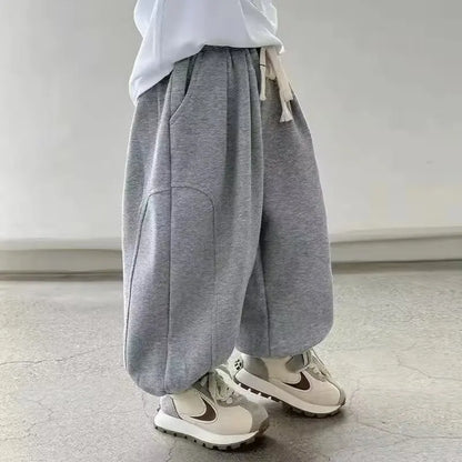 Children Clothes Boys Casual Pants Spring Autumn 2026 New Fashionable Solid Color Simple Kids Loose Simple Full Length Pants