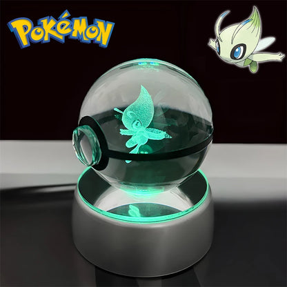 Pokemon 3D Crystal POKE BALL Figure Toys Snivy Dragonair Blastoise Venusaur Milotic Raichu Night Light LED Lamp Base Model Dolls