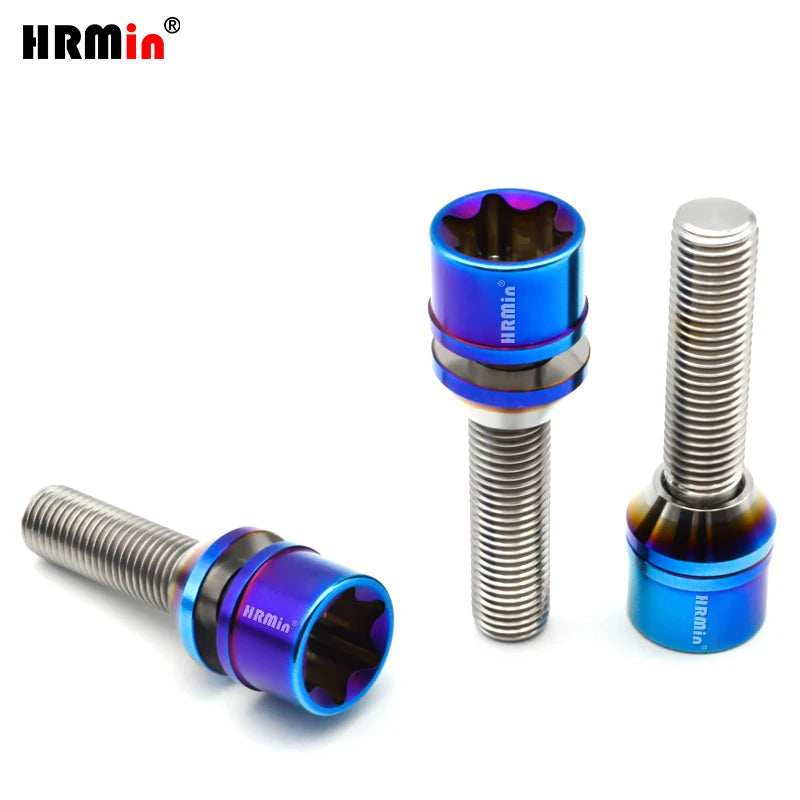 HRmin Gr5 Titanium Wheel Bolt M12/M14x1.25/1.5x28mm-45mm for European Cars Torx Socket Free Cone Washer