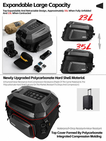 Rhinowalk Motorcycle Helmet Tail Bag 23L-35L Expandable Waterproof Rear Seat Bag Backpack for Street Sport ADV Bikes Storage New