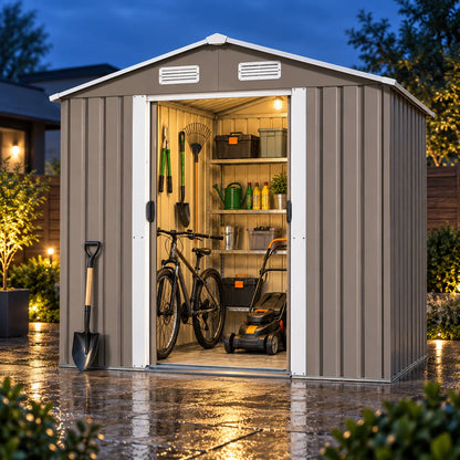 Outdoor Steel Storage Shed Garden Tool Storage House Lockable Door Waterproof Rust Resistant Backyard Patio Utility Building