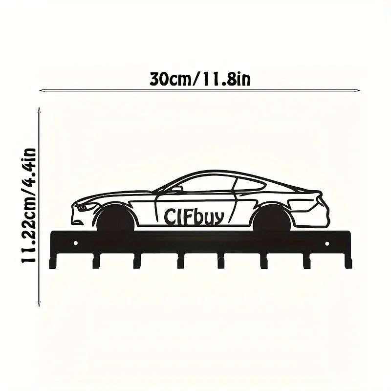 Black Racing Car Metal Wall Art Key Holder, Waterproof Rustproof Heavy Duty for Home Garage Decor Gift