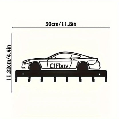 Black Racing Car Metal Wall Art Key Holder, Waterproof Rustproof Heavy Duty for Home Garage Decor Gift