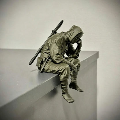 Japanese Seated Ninja Figurine 3D Printed Sad Healing Guardian Statue Wall Hanging Ornament Creative Desktop Home Office Decor