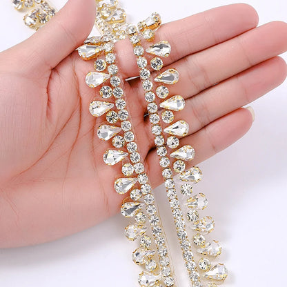 QIAO Multi-color Crystal Glass Rhinestone Border Diamond Ribbon Iron On DIY Wed Dress Skirt Clothing Accessories Diamond Strips