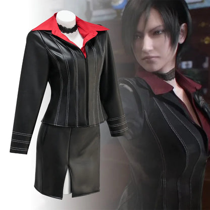 Movie Biohazard Resident Damnation Ada Wong Cosplay Costumes Black Faux Leather Jacket Skirt For Women