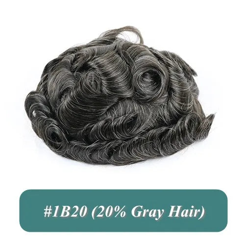 5 Inches Human Hair Brown Gray Blonde Natural Hairline Men's Toupee Long Last 0.1mm Poly Skin Silicon Base #4 1b50 Hair Replace