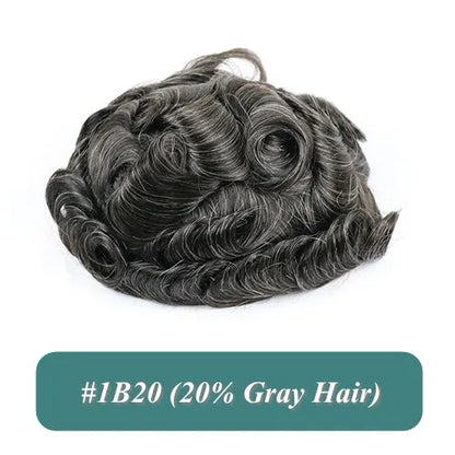 5 Inches Human Hair Brown Gray Blonde Natural Hairline Men's Toupee Long Last 0.1mm Poly Skin Silicon Base #4 1b50 Hair Replace
